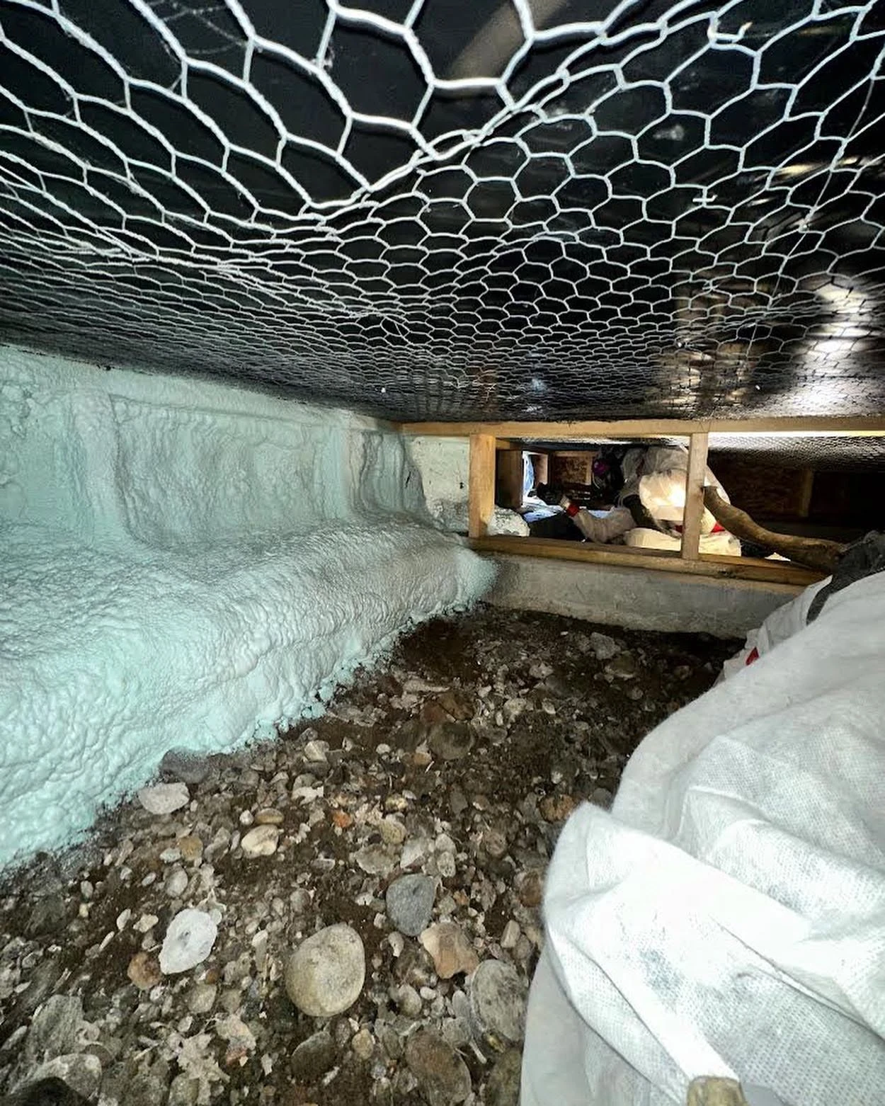Open-cell spray foam covering attic wall cavities